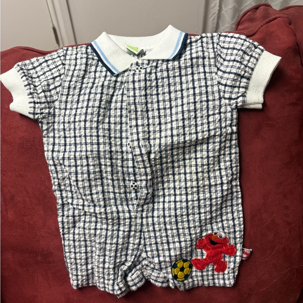Plaid Baby Romper with Elmo Patch